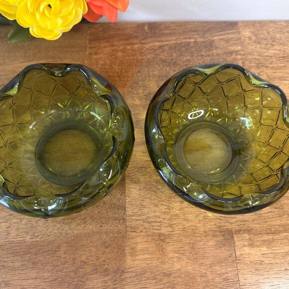 Indiana Glass Avocado Green Quilted Bowls Vintage Textured Diamond Star Pattern - Picture 4 of 7
